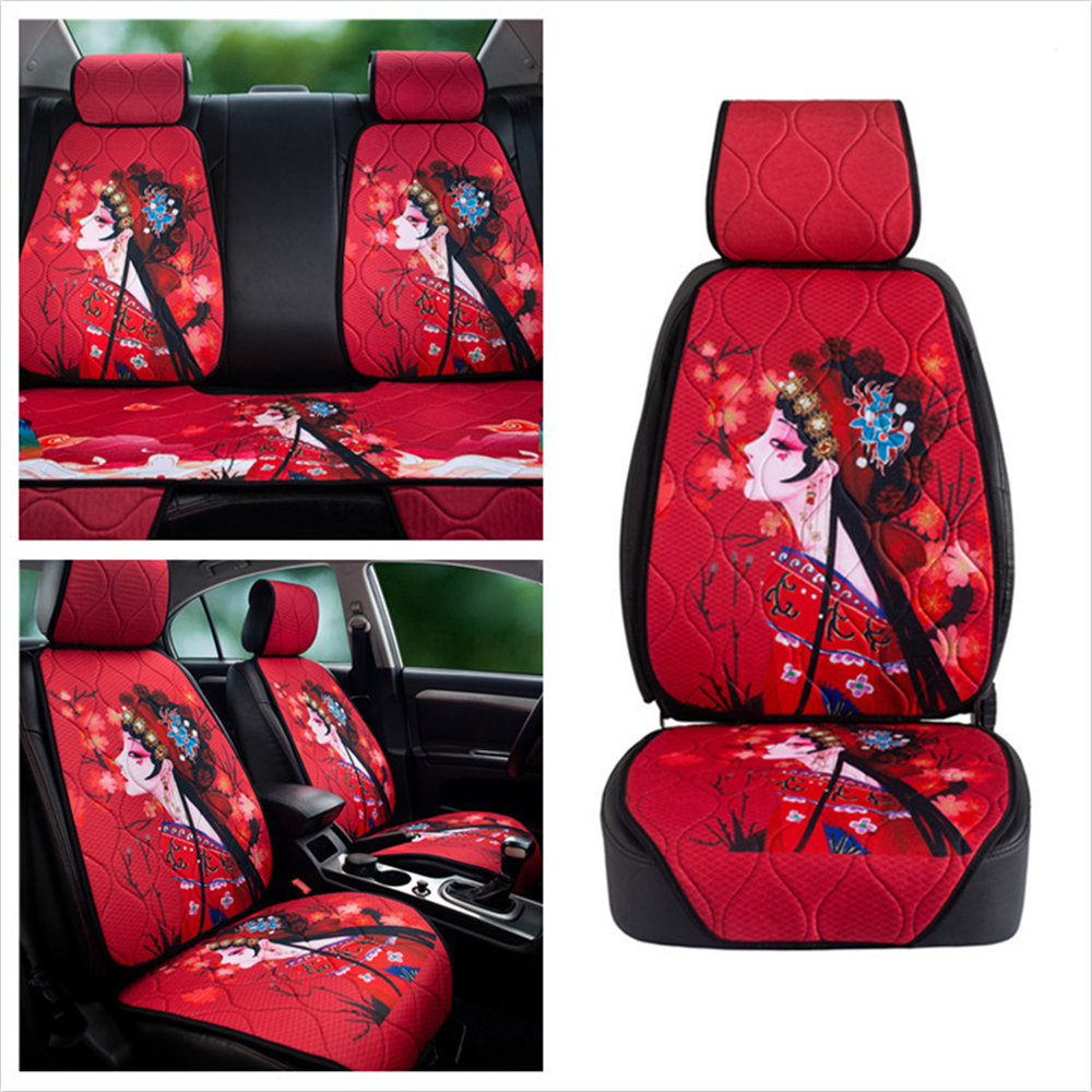 CNWAGNER Lujo Universal Cuero Lino Auto Estilo Chino Ópera de Pekín Asiento de Coche Cubierta de Asiento Completo Cojín